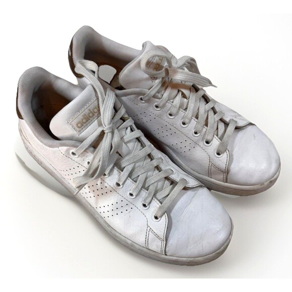 Adidas Advantage Women's Size 9 White on White Gold Heel Tab Leather Sneakers - Picture 4 of 11